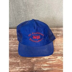 Vintage Blue Trucker Hat Old Fashioned SRS Shoemakers Embroidered Mesh Snapback
